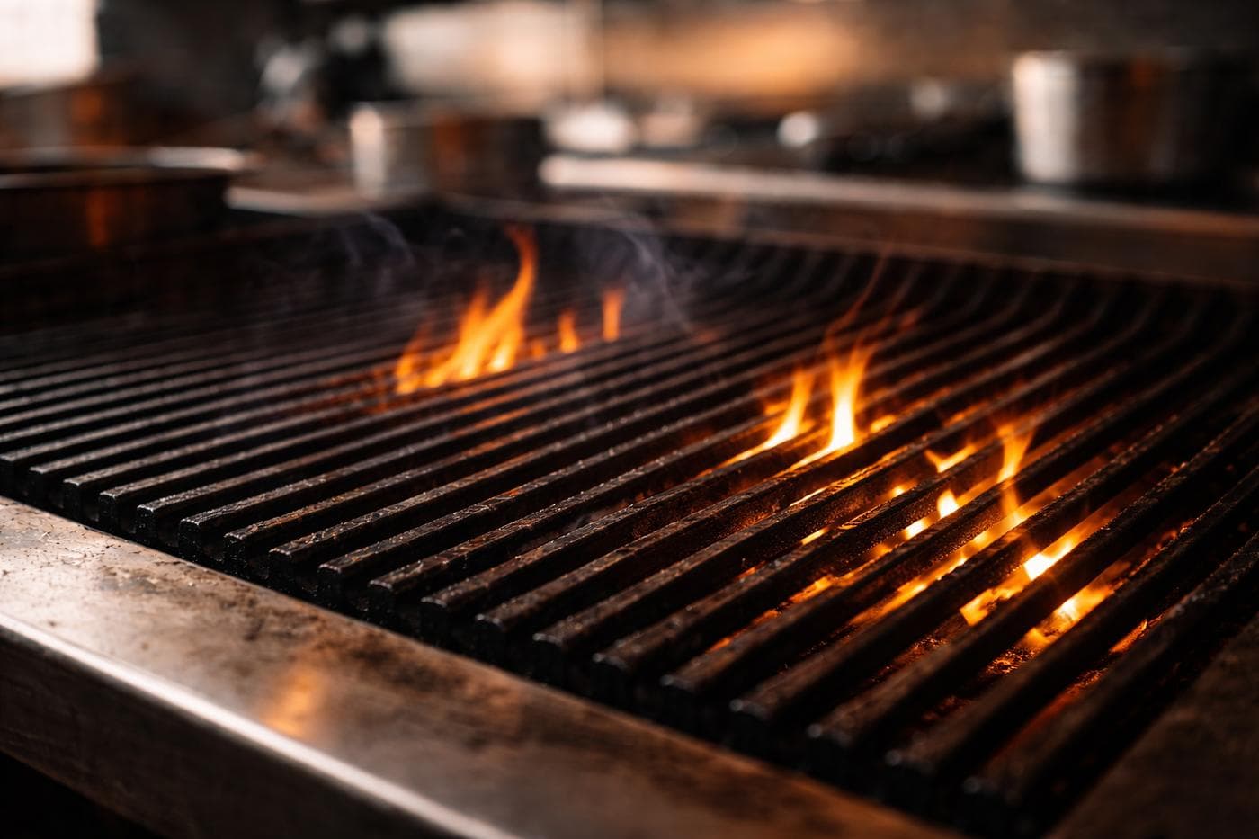 The open fire grill at Baja Bud's, the heart of the kitchen
