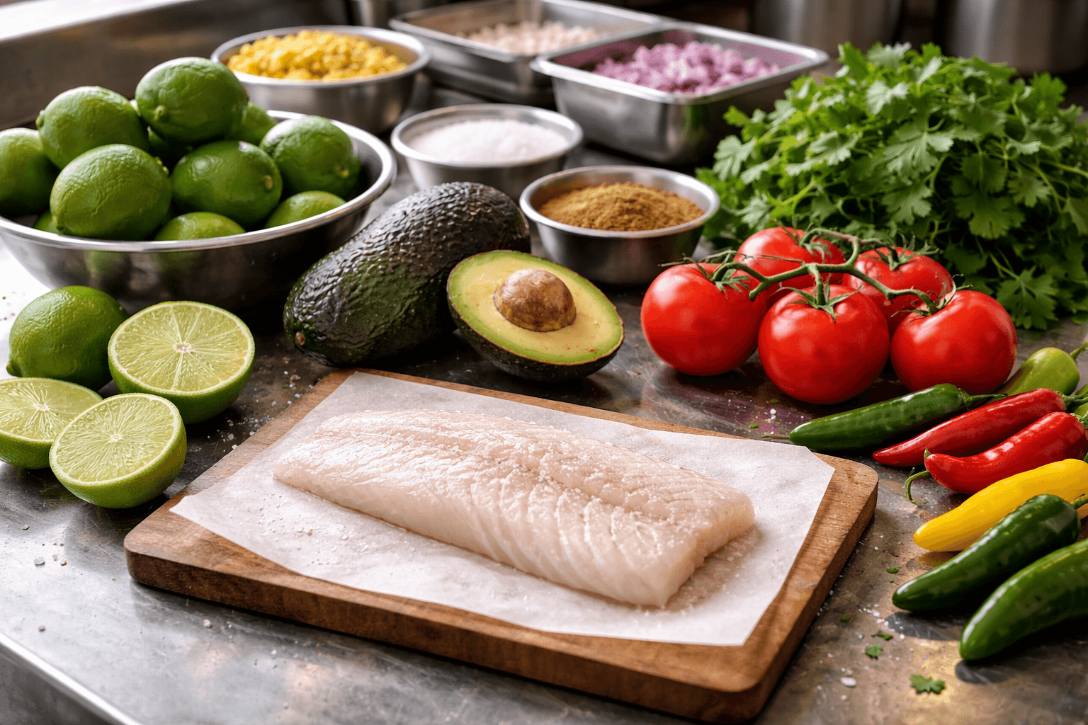Fresh ingredients being prepared in the Baja Bud's kitchen